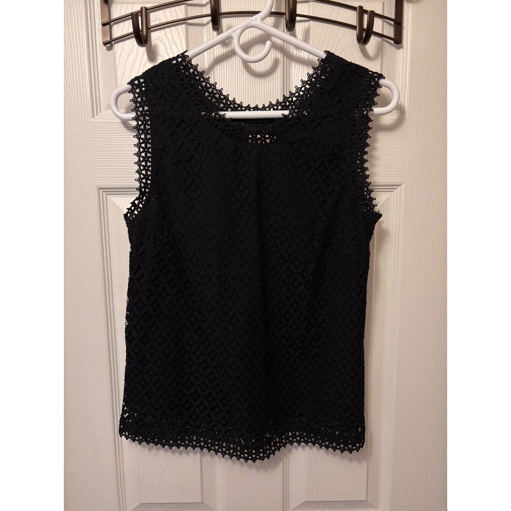 Merona Black Lace Sleeveless Top Scalloped Trim Lined Small 018023046